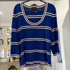 St. John Blue, White, and Black Wool Striped Sweater